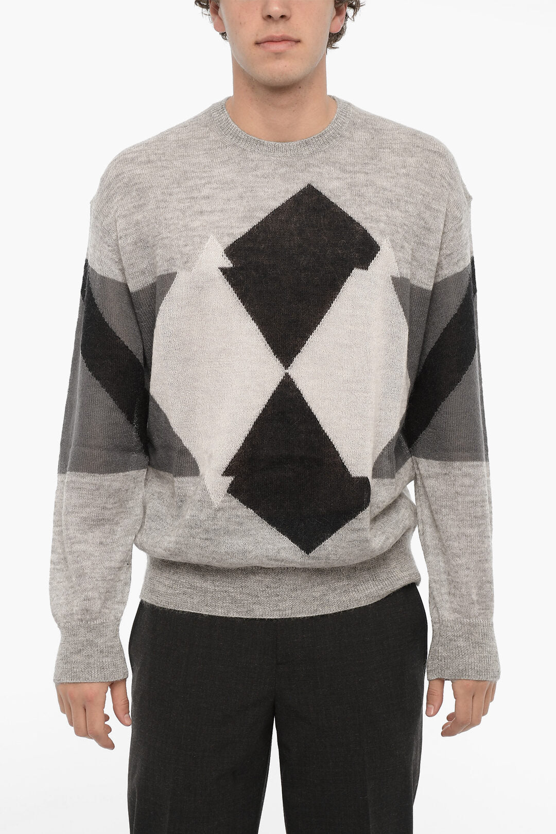 Neil Barrett 2550~Crew-Neck Sweater with Argyle Pattern