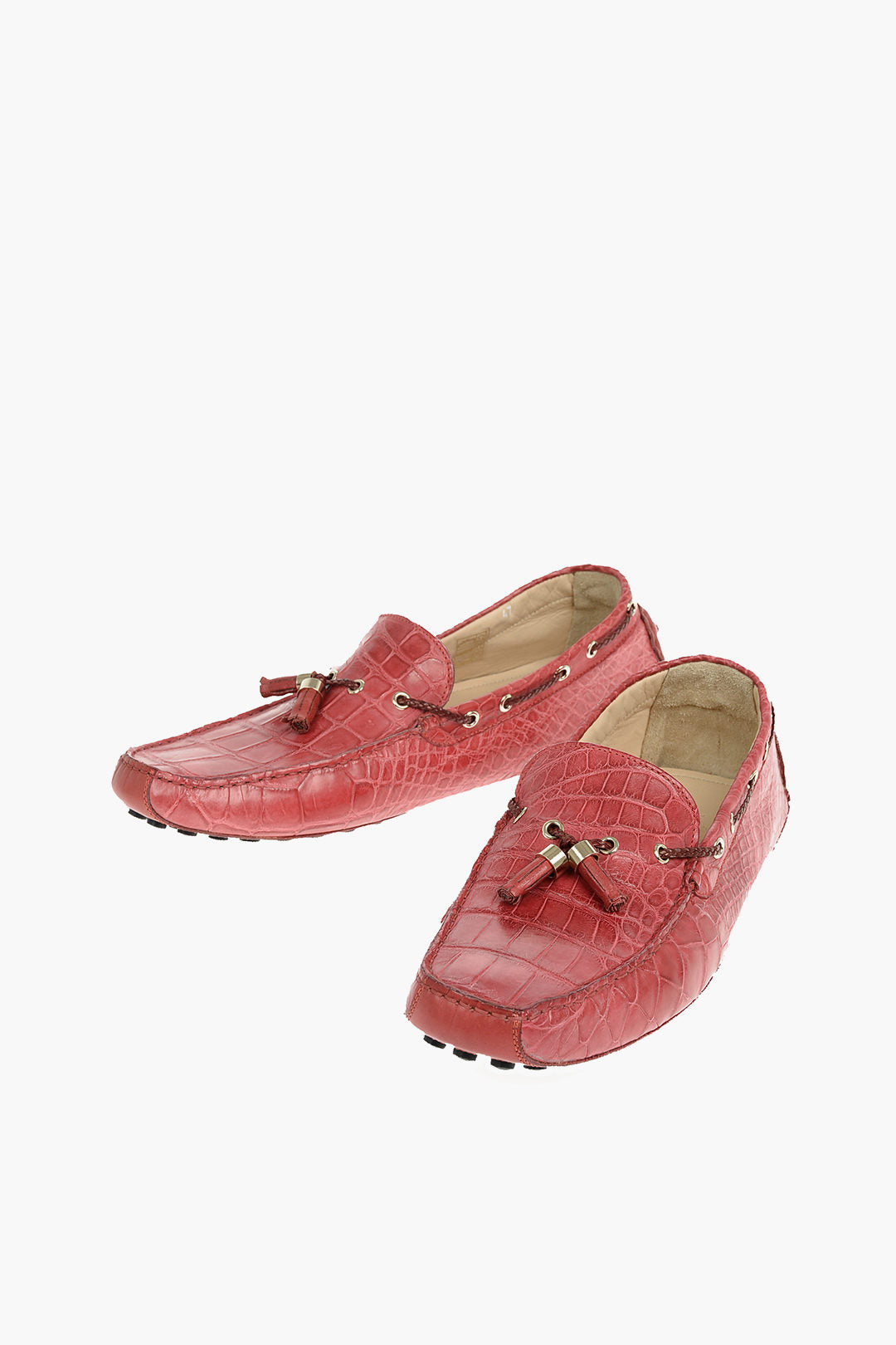 Corneliani 2550~Crocodile Leather Boat Loafers With 24K Gold-Finished Tassels