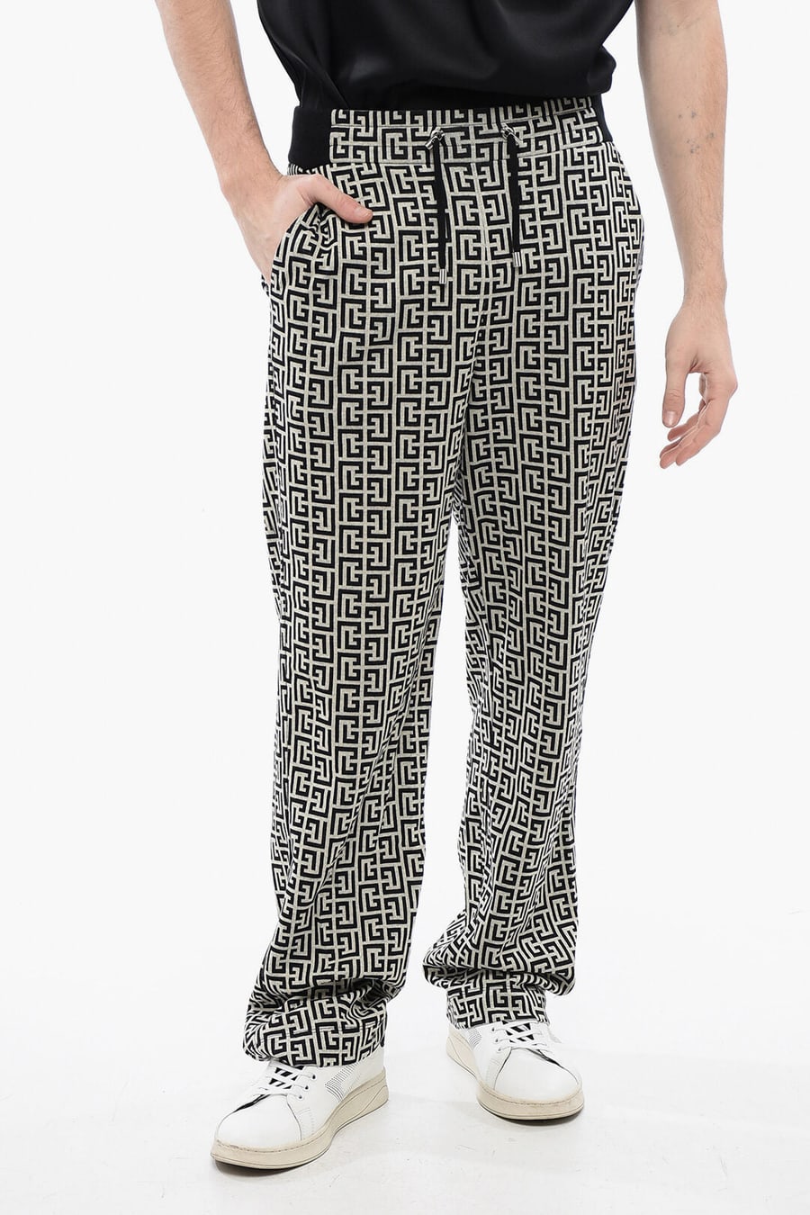 Balmain 2550~Double-Jersey Joggers with Monogram Pattern
