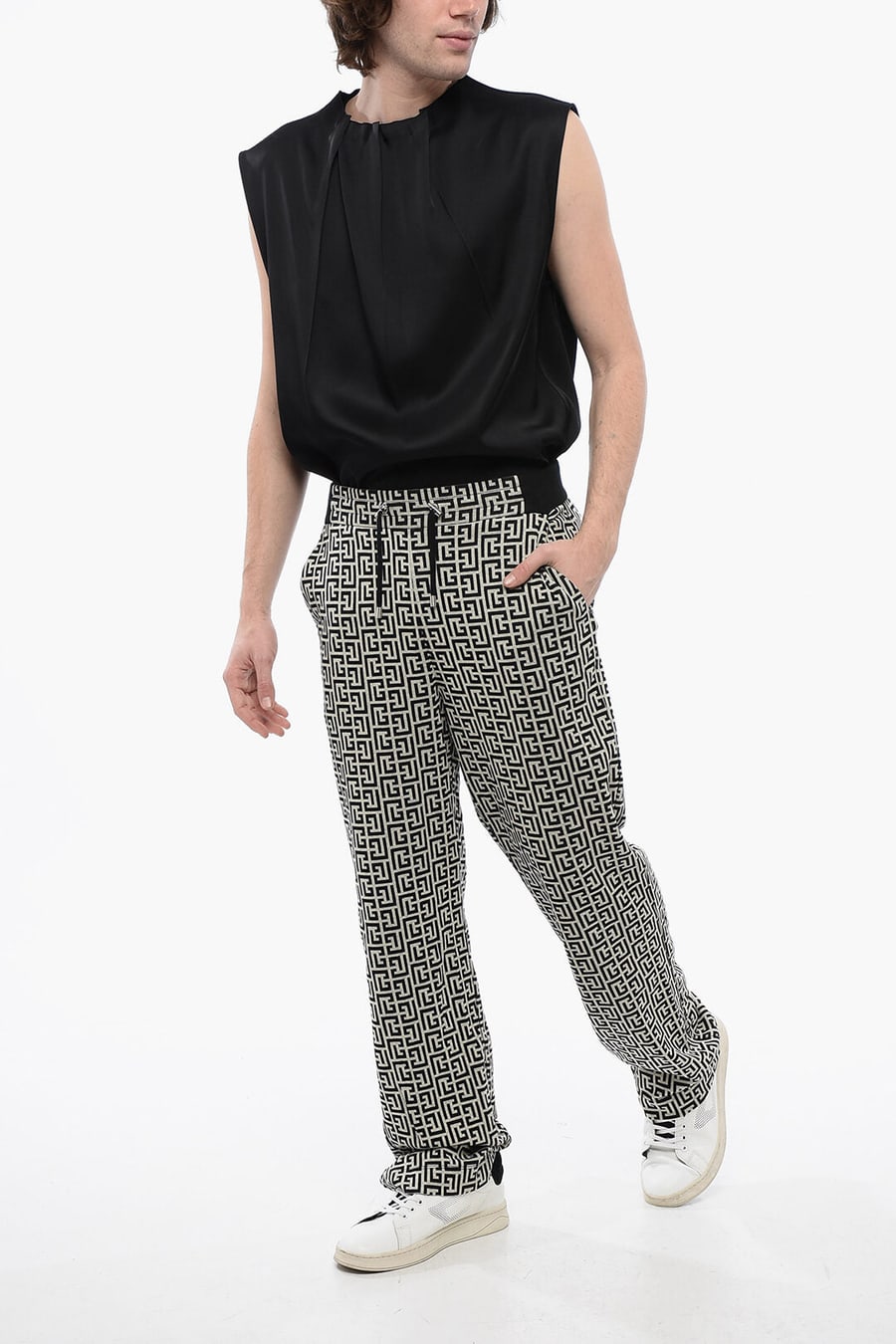 Balmain 2550~Double-Jersey Joggers with Monogram Pattern, view 4