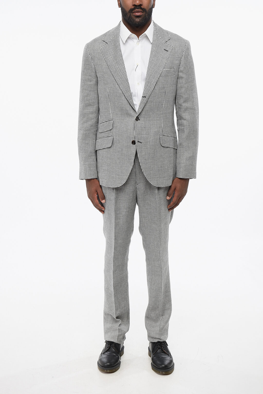 Brunello Cucinelli 2550~Houndstooth Linen-Blend Suit with Flap Pockets