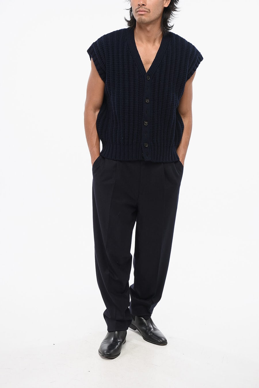 Maison Margiela 2550~MM0 Short-Sleeve Wool Cardigan, view 4