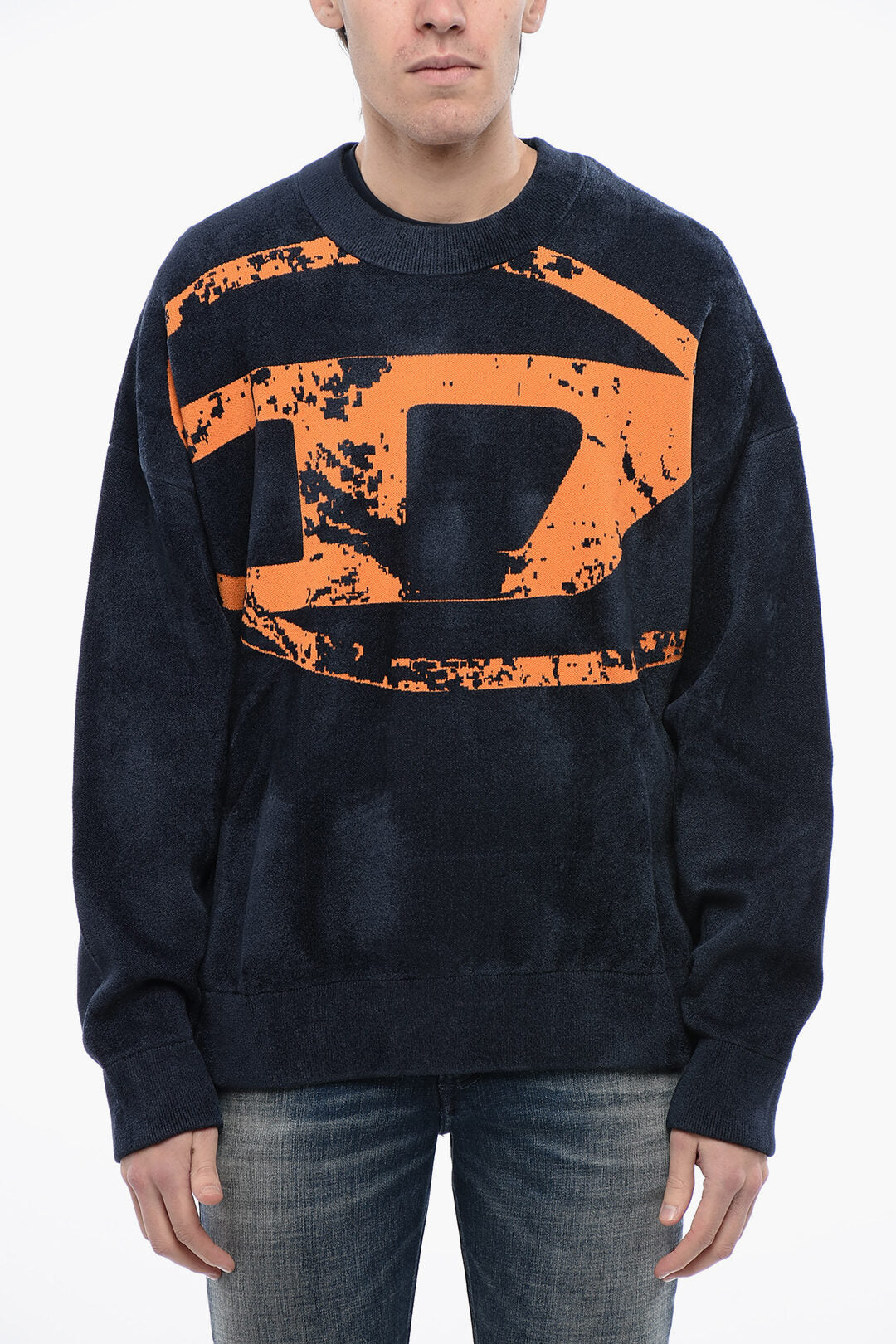 Diesel 2550~RED TAG Velour Crewneck Sweater K-TRIA with Front Monogram