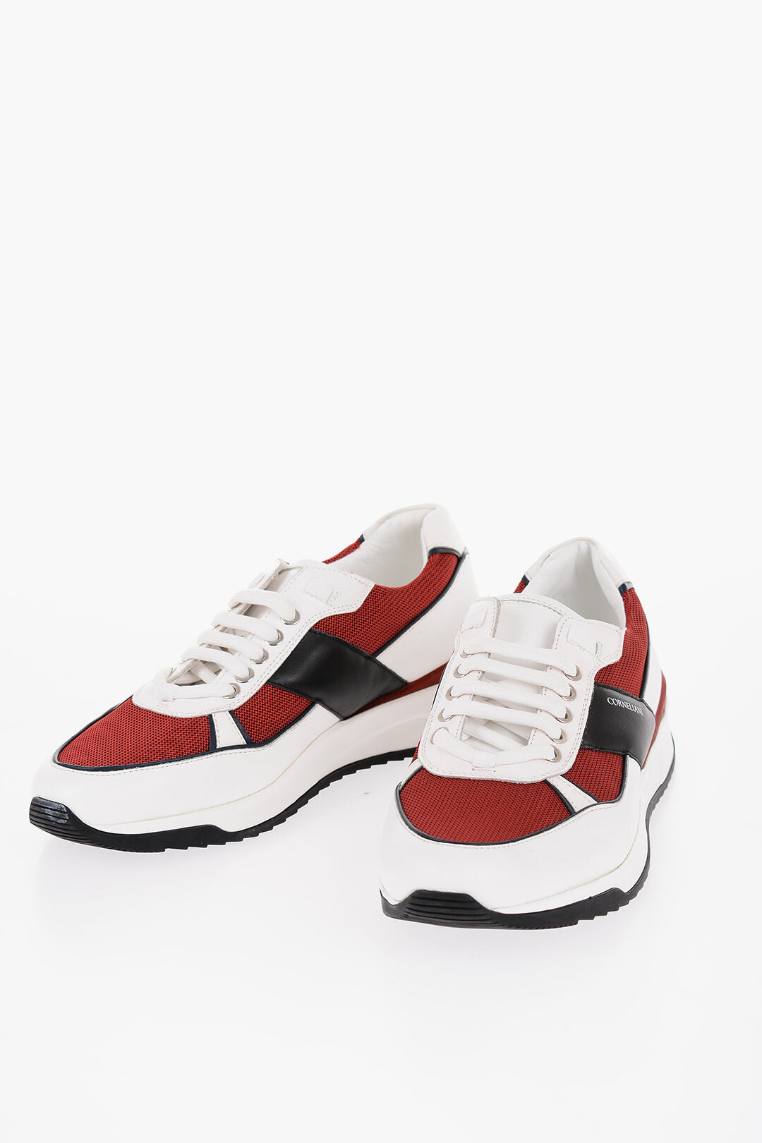 Corneliani 2550~Rubber Sole Leather and Fabric Lace-up Sneakers