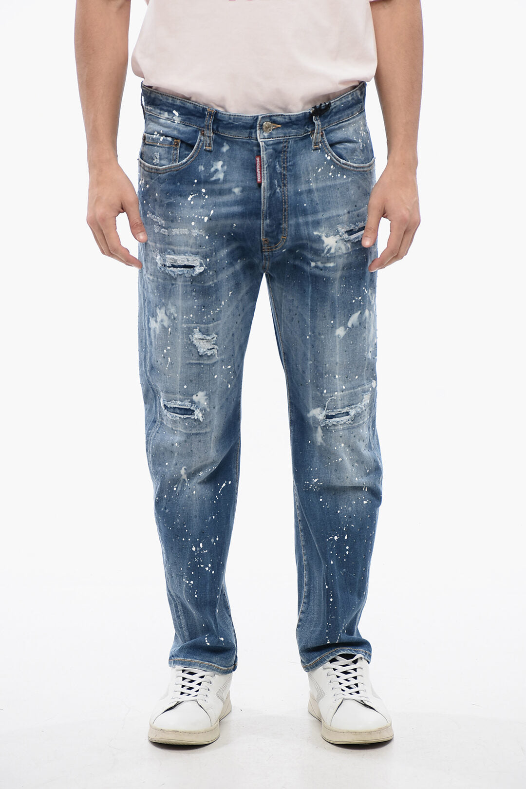 Dsquared2 2750~Delavé Denim Bro Fit Jeans with All-Over Crystals 18cm