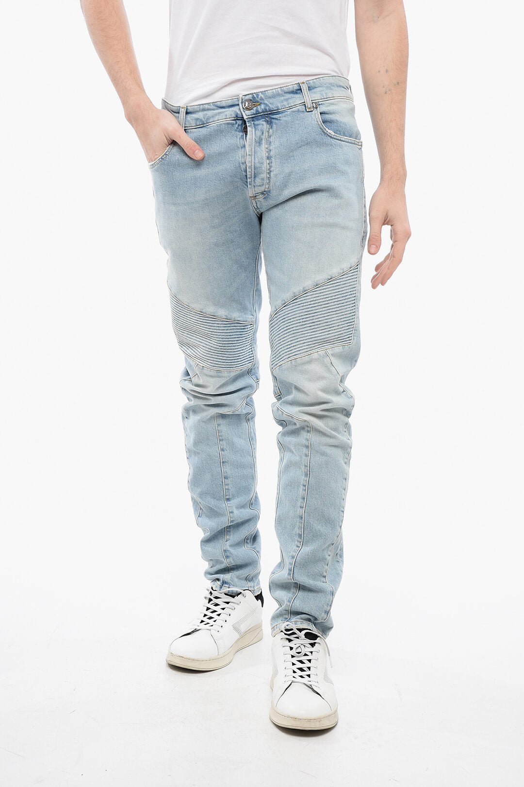 Balmain 2750~Jeans Biker Tapered Fit With Light Wash 16cm