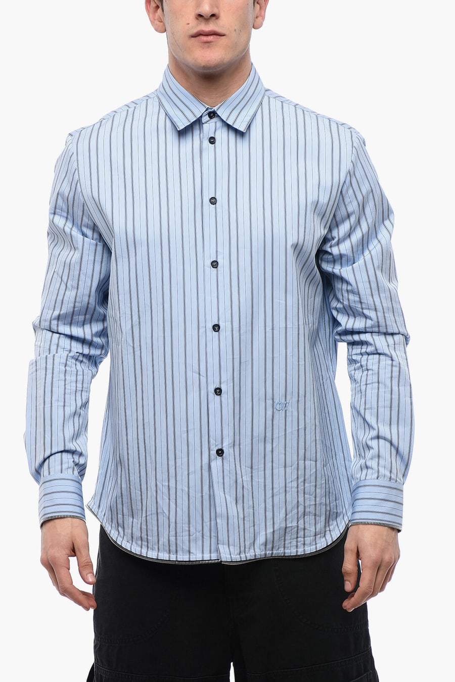 Off-White 2750~Poplin Shirt ZIP ROUND with Balanced Striped Pattern