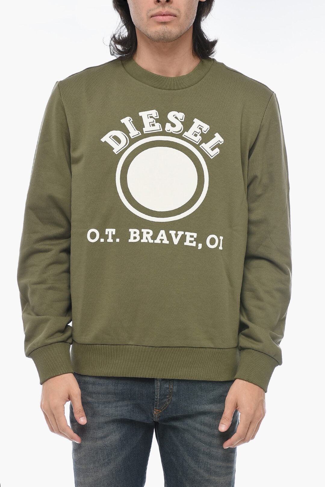 Diesel 2850~Brushed Cotton Crewneck Sweatshirt S-GINN-K35 with Logo Print