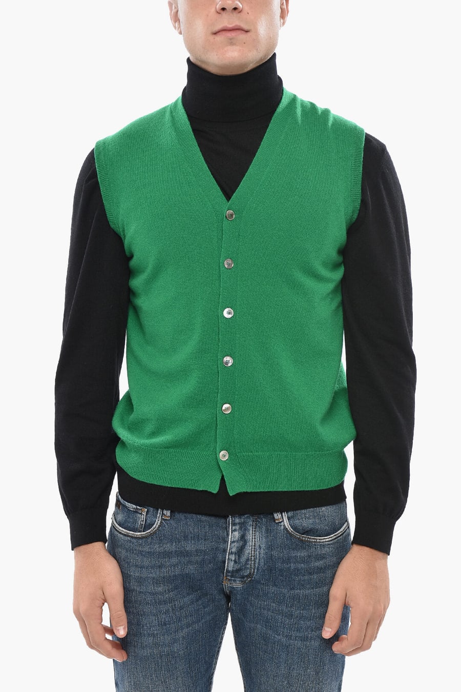 Malo 2850~Cashmere Sleeveless Sweater with Front Buttoning