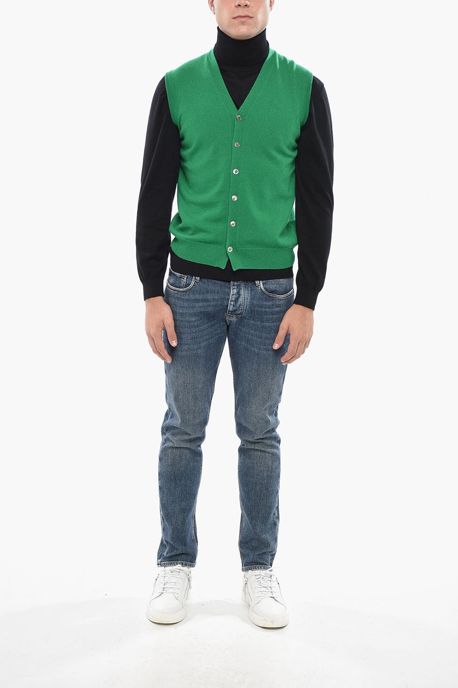 Malo 2850~Cashmere Sleeveless Sweater with Front Buttoning, view 4