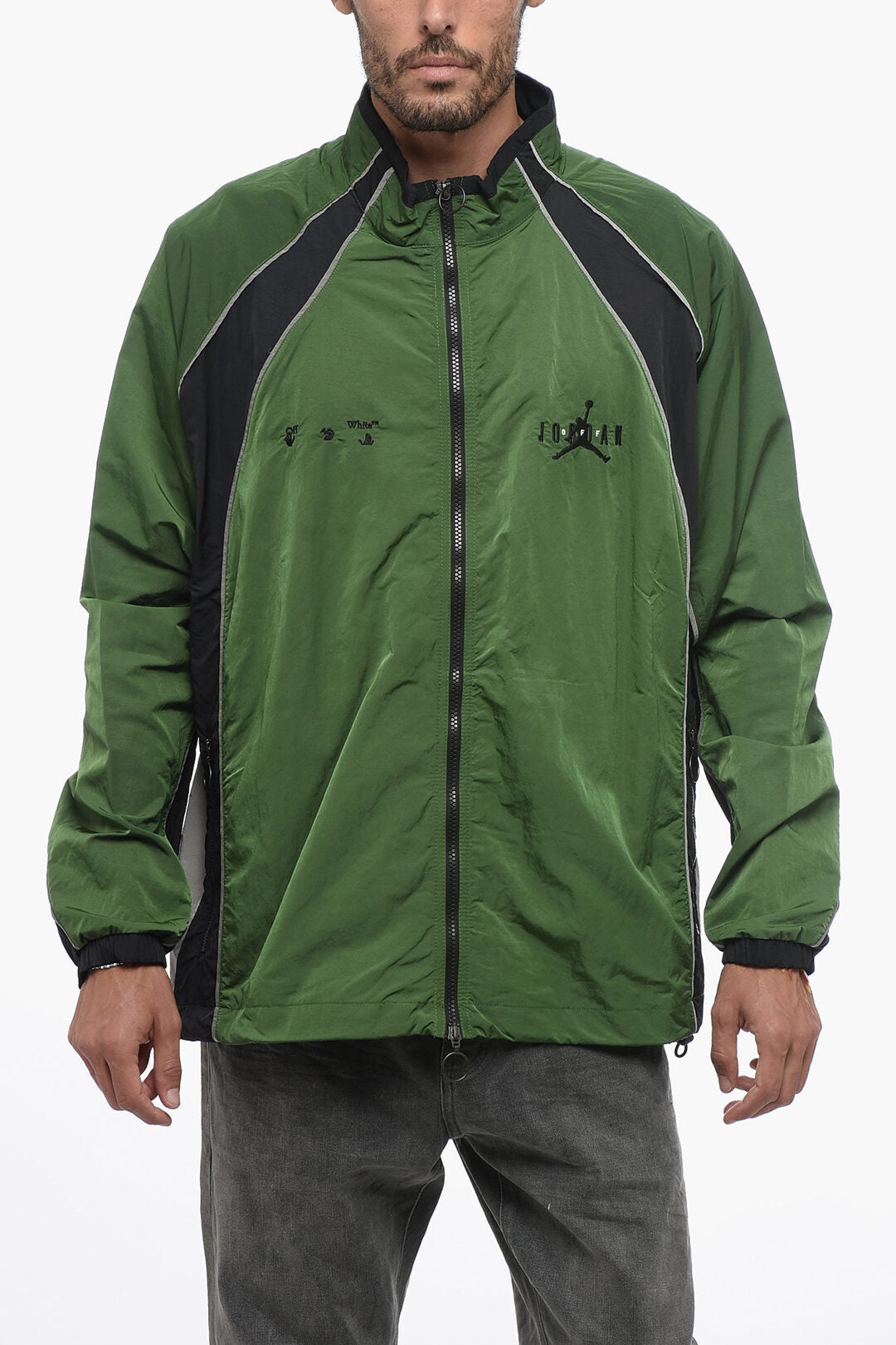 Off-White 2850~OW X JORDAN Nylon Track Windbreaker Jacket With Front Zip