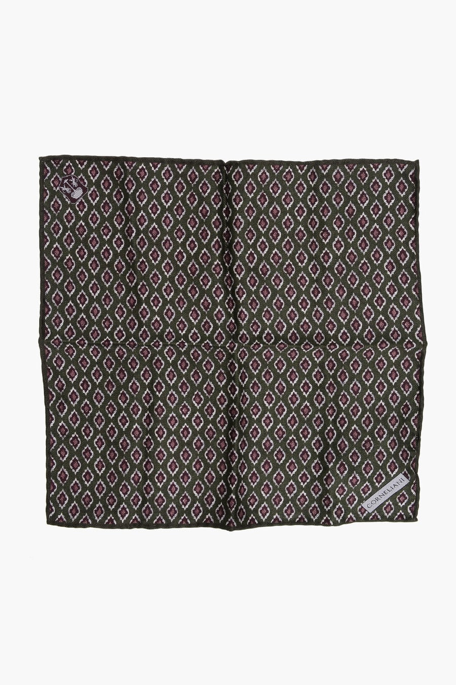 Corneliani 2850~Silk Pocket Square with Geometric Pattern