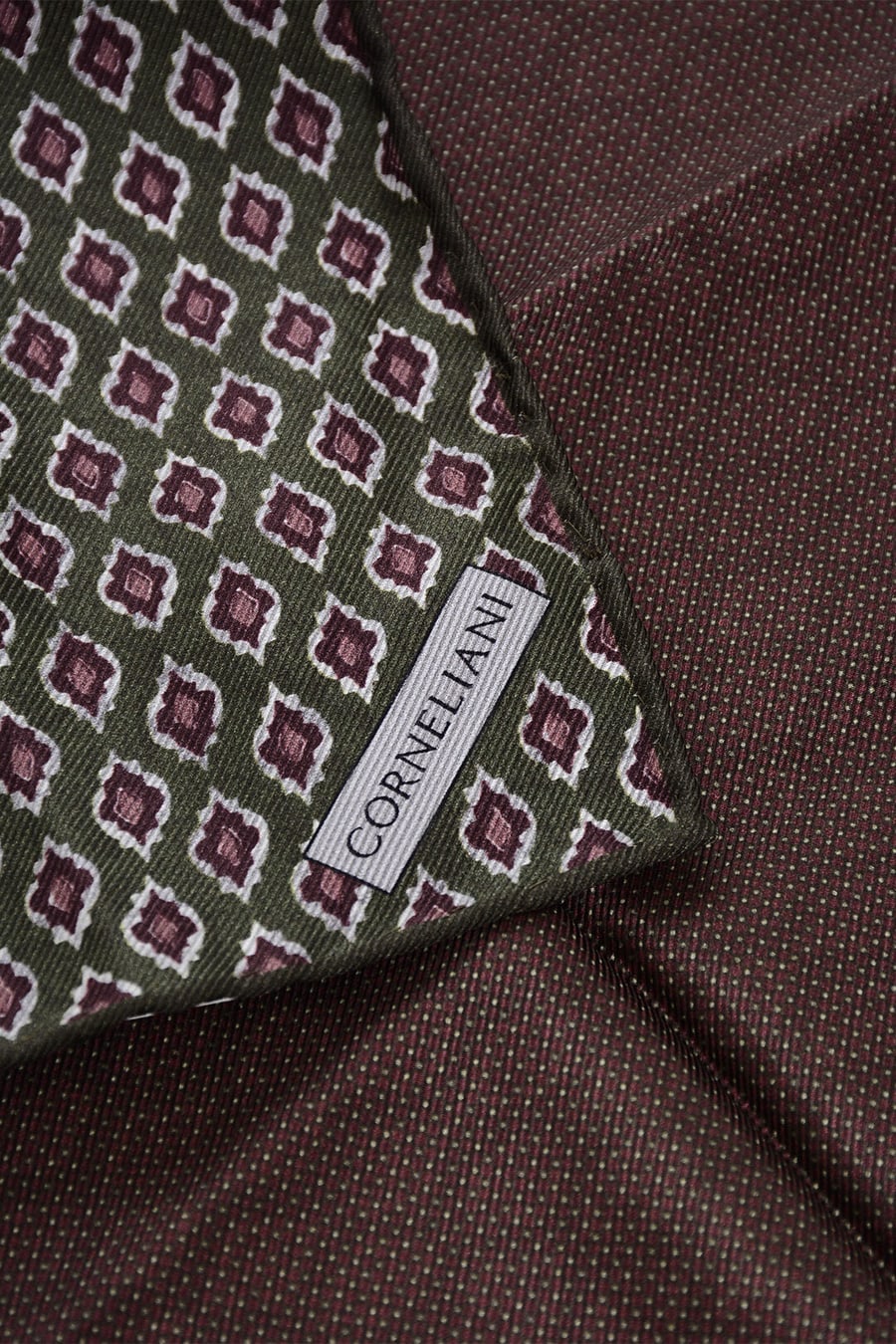 Corneliani 2850~Silk Pocket Square with Geometric Pattern, view 3