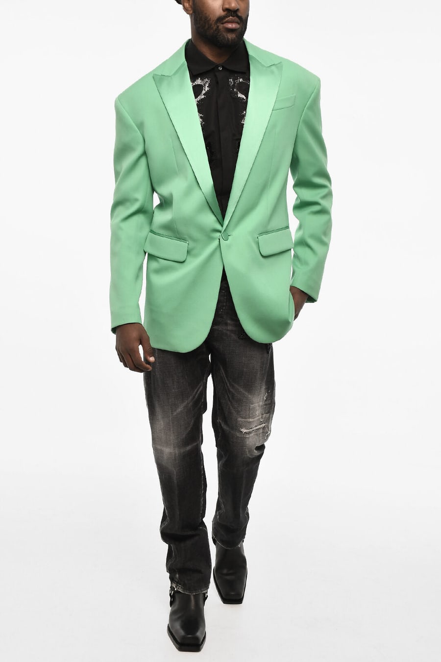 Dsquared2 2850~Virgin Wool One-Button Blazer with Flap Pockets, view 4