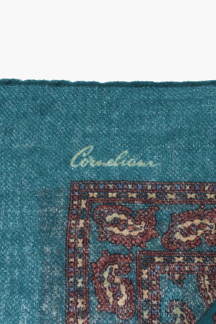 Corneliani 2850~Wool Pocket Square with Paisley Pattern, view 3