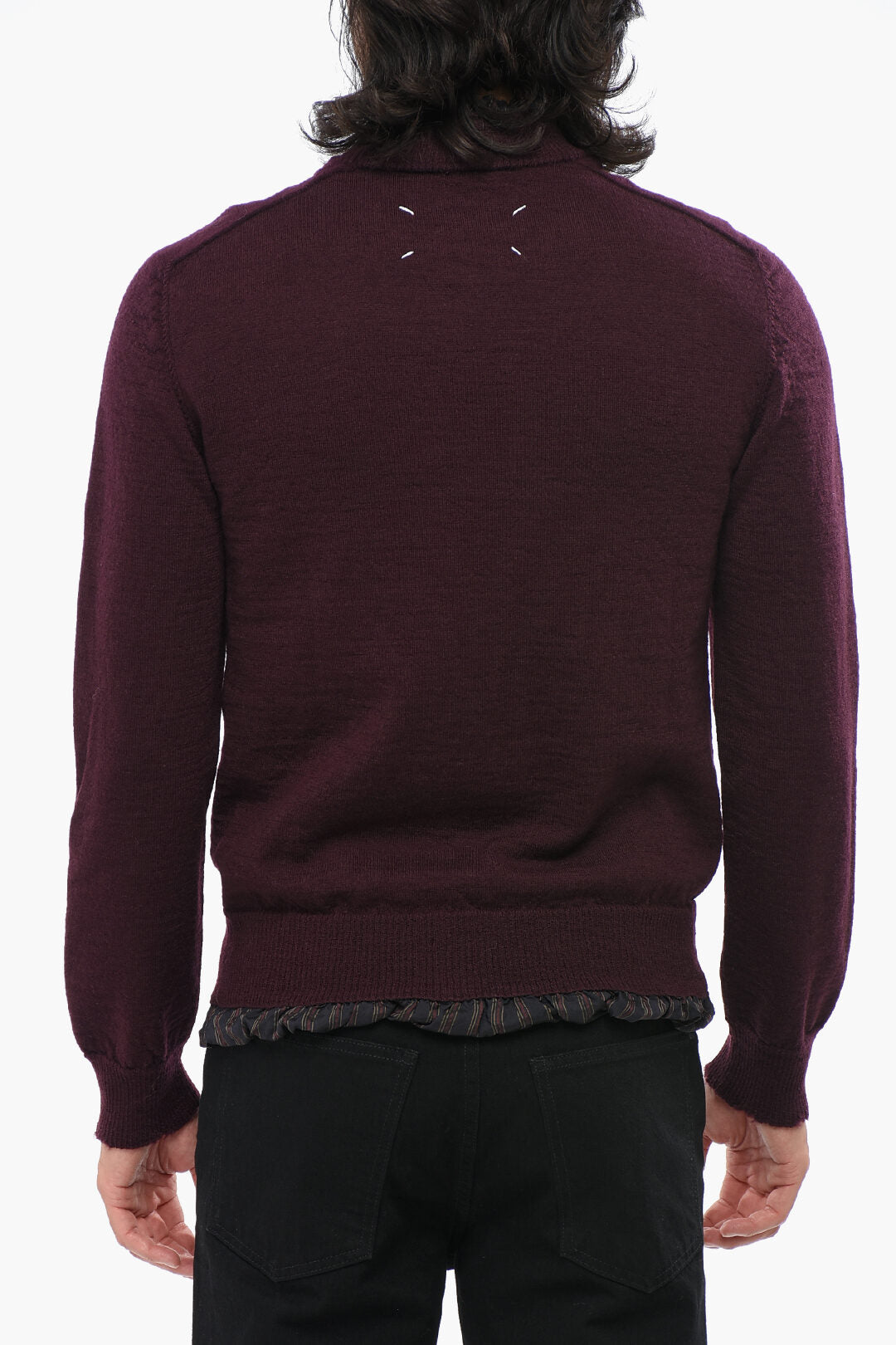 Maison Margiela 2900~MM14 Wool Crewneck Sweater with Striped Lining