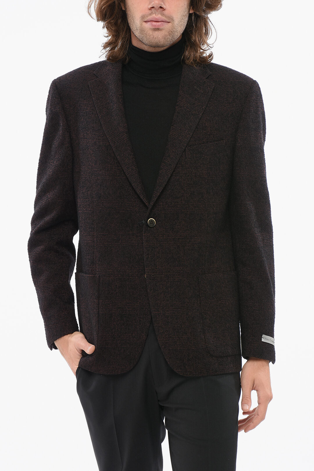 Nino Danieli 2900~Wool-Blend Blazer with Fuzzy Glen Plaid Pattern