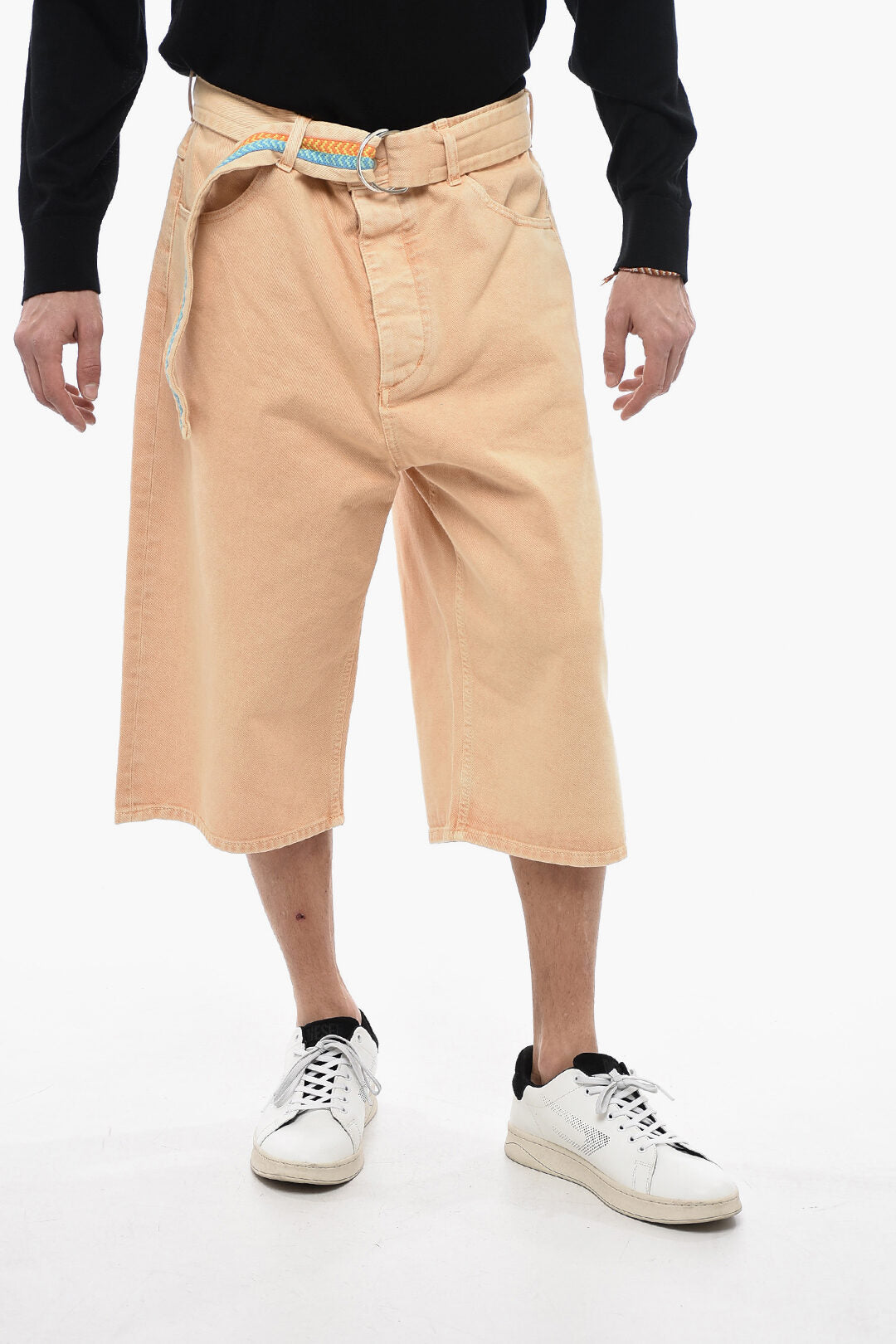 Marcelo Burlon 2950~Denim Shorts with Embroidered Belt