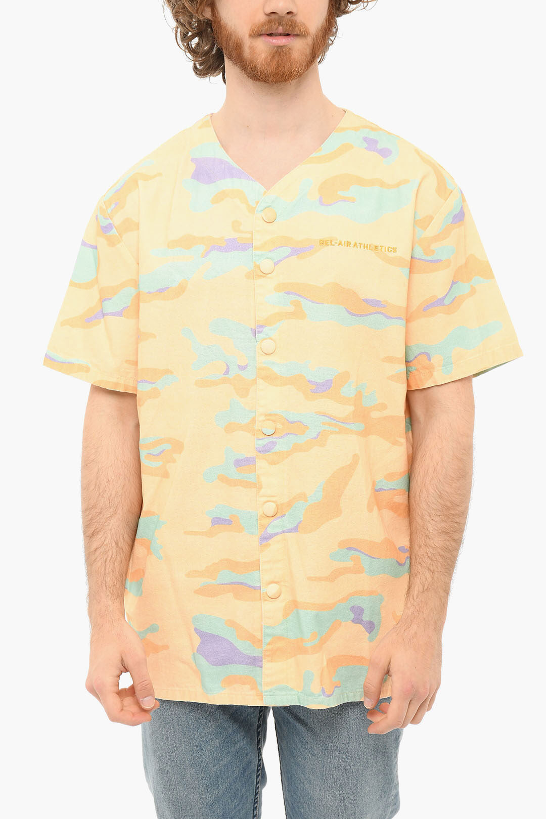 Bel Air Athletics 3000~Shirt CAMO BASEBALL with Camouflage Pattern and V-Neck