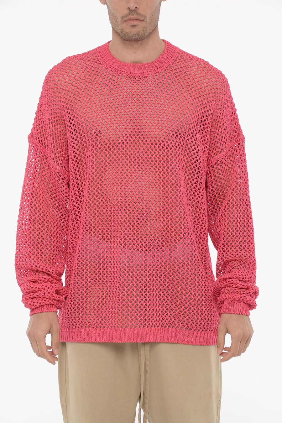 RAMAEL 3050~Cotton Maxi Openwork Crewneck Sweater