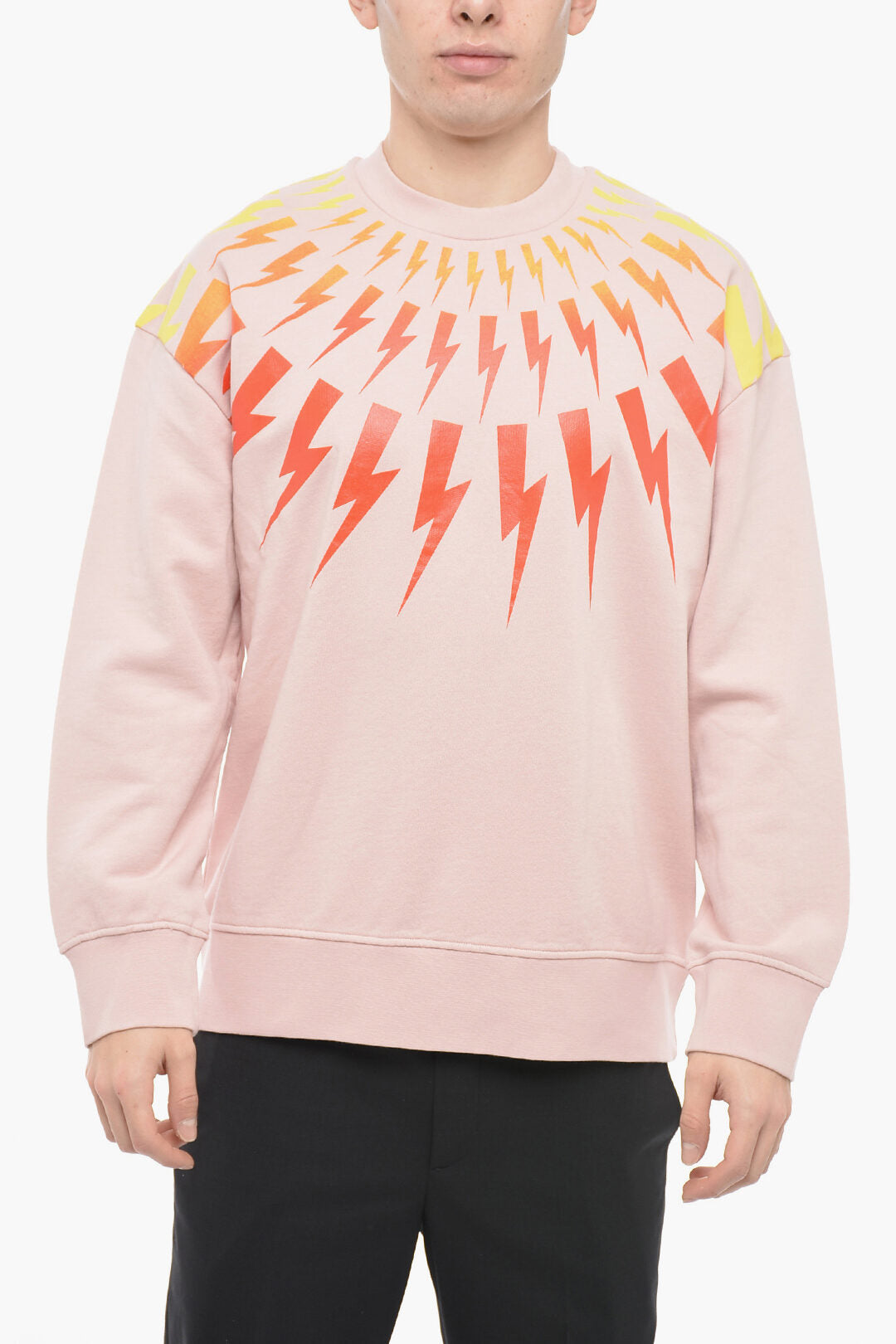 Neil Barrett 3050~Crew Neck Sweatshirt FAIR-ISLE THUNDERBOLT with Degradé Print