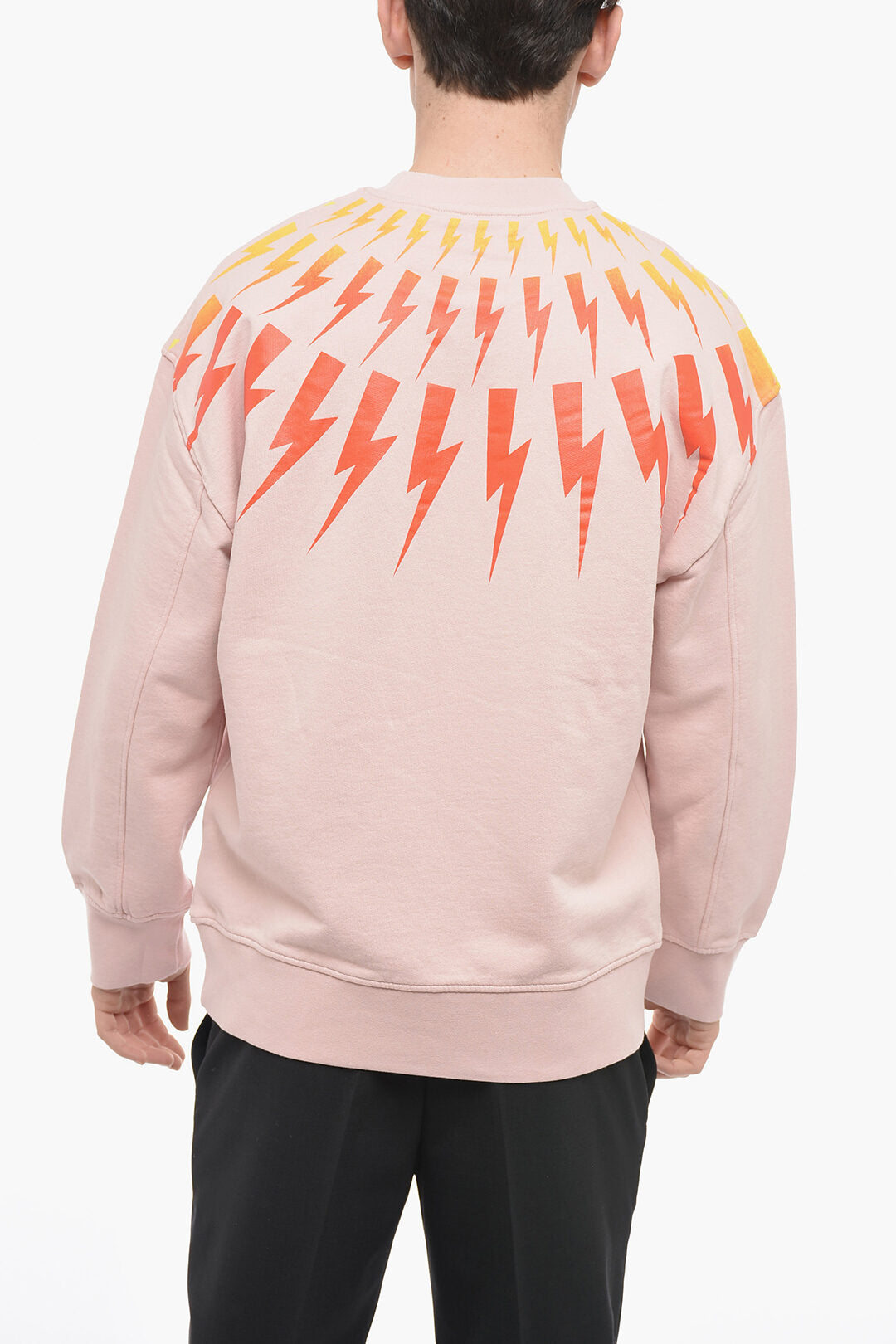 Neil Barrett 3050~Crew Neck Sweatshirt FAIR-ISLE THUNDERBOLT with Degradé Print, view 2