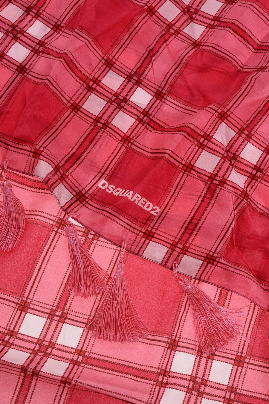 Dsquared2 3050~Silk Checked Foulard with Tassels, view 2