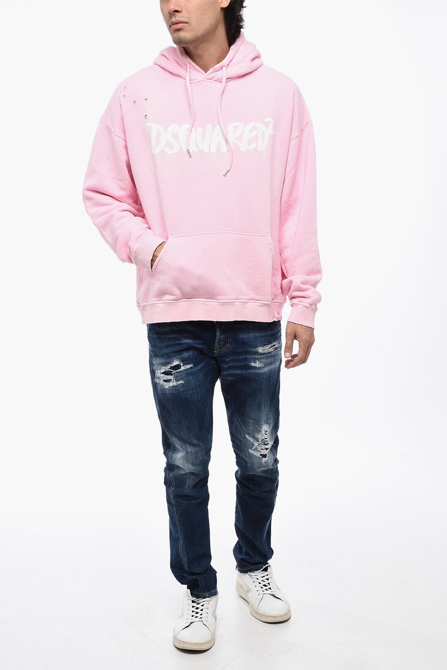 Dsquared2 3050~Vintage-Effect Hoodie with Patch Pocket, view 4