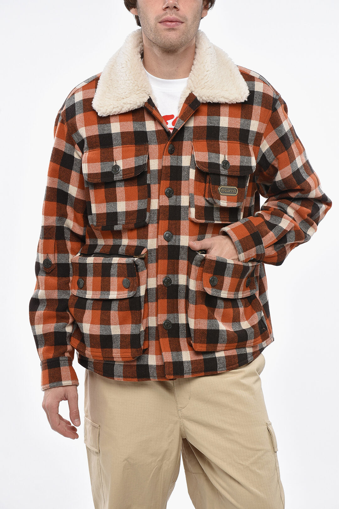 Dsquared2 3250~Checked Overshirt AMERICANA with Faux-Fur Lining