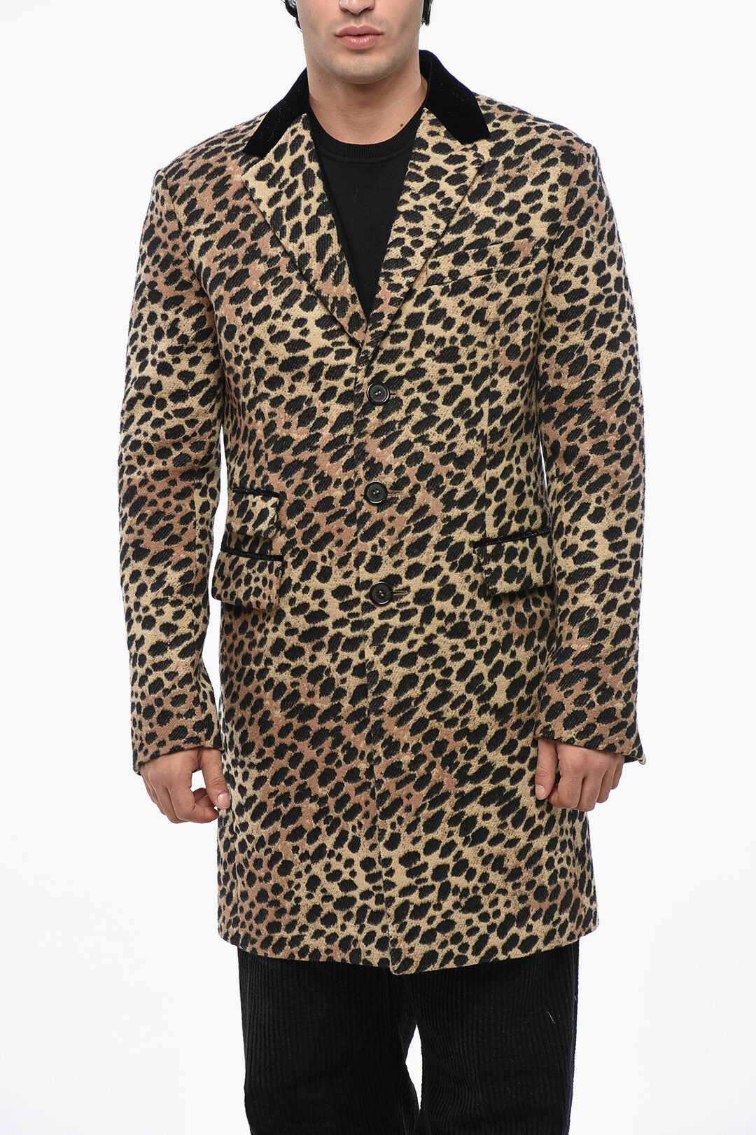 Dsquared2 3250~Maxi 70'S Animal-Print Coat with Glitter Collar