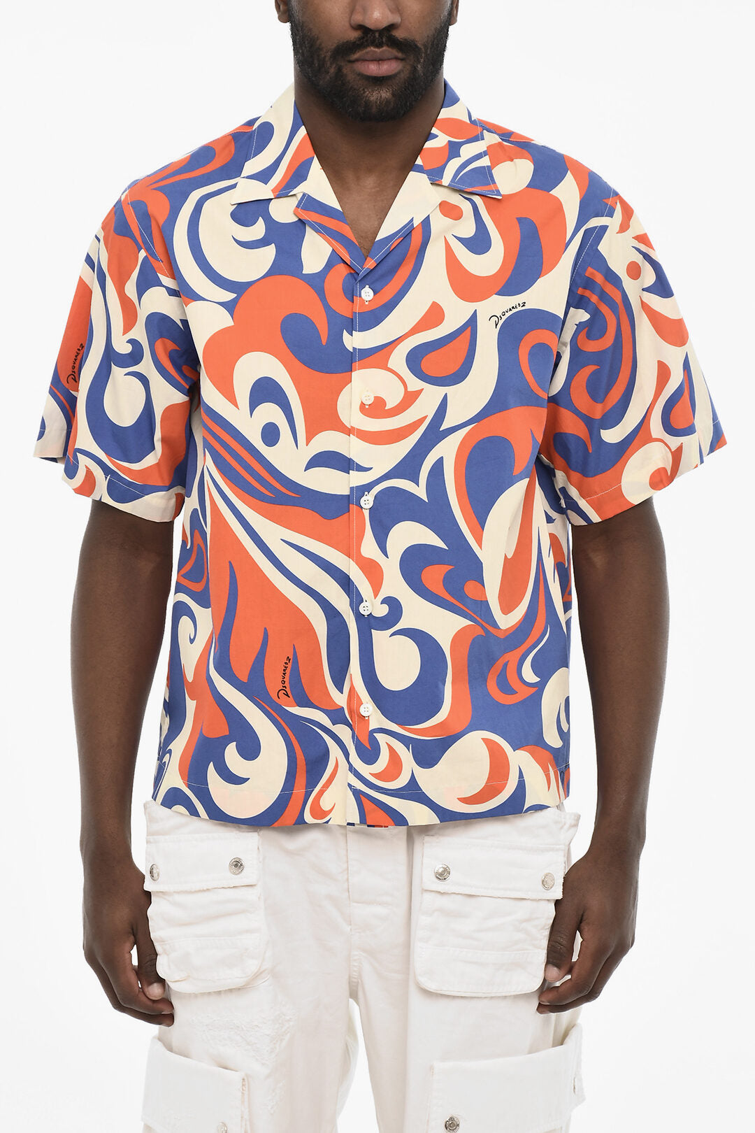 Dsquared2 3250~Short-Sleeve Shirt With Tricolor Pattern