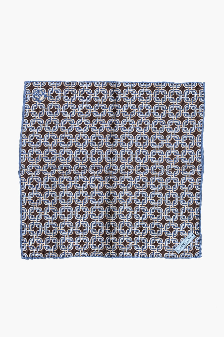 Corneliani 3250~Silk Pocket Square with Geometric Pattern