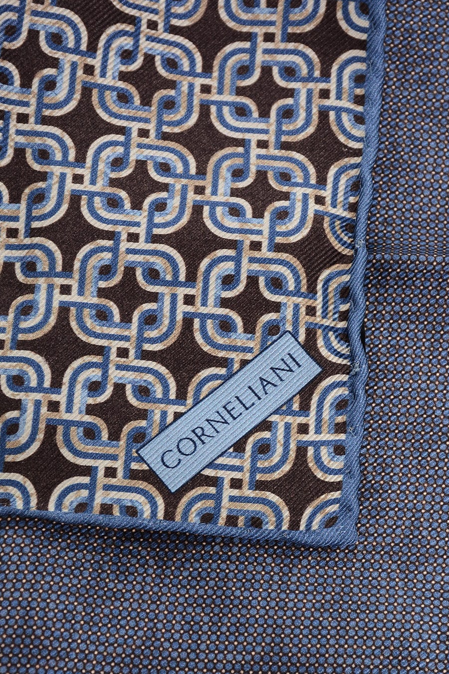 Corneliani 3250~Silk Pocket Square with Geometric Pattern, view 3