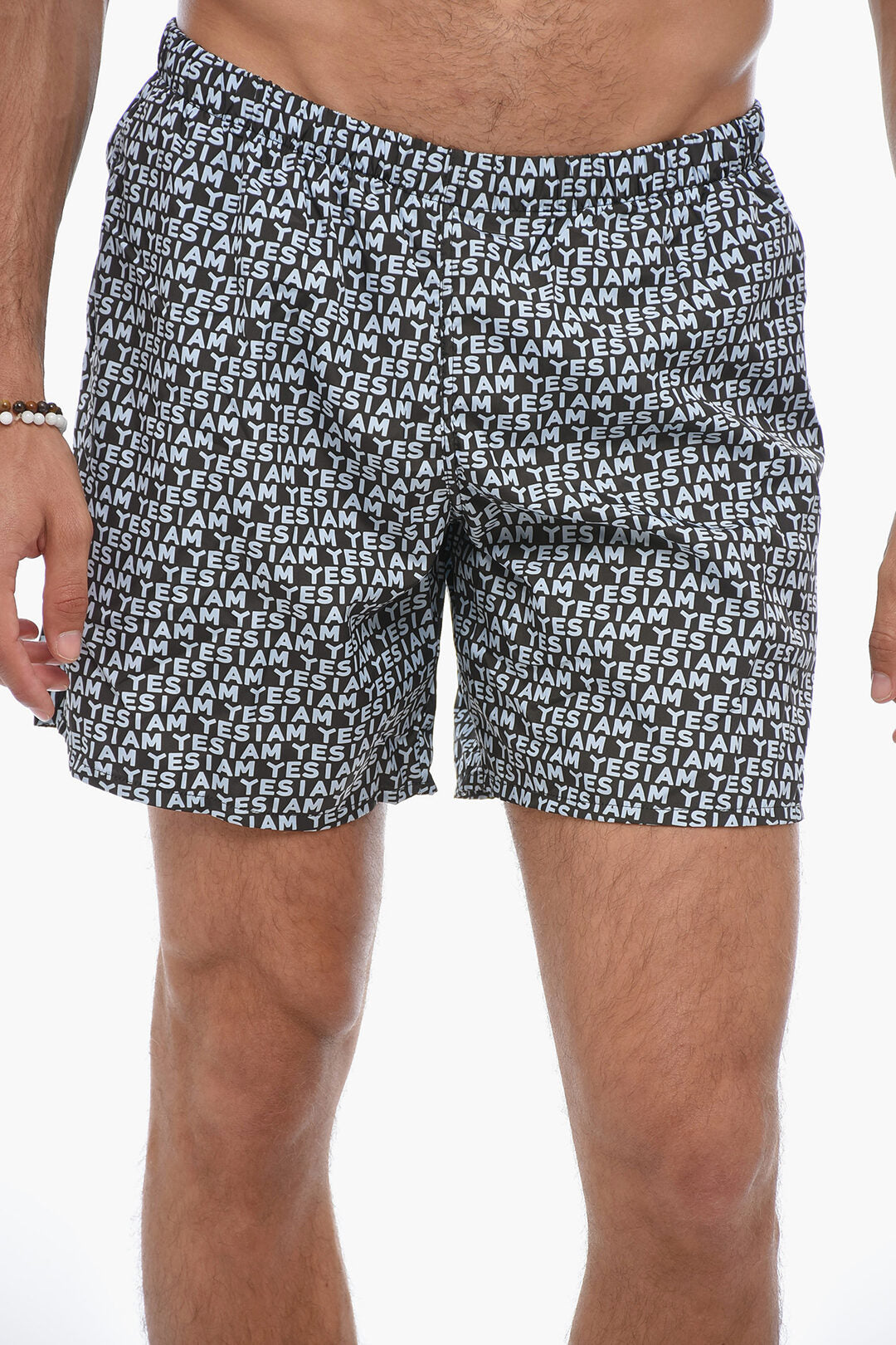 Yes I Am 3500~Boxer Swim Briefs with Allover Logo Print