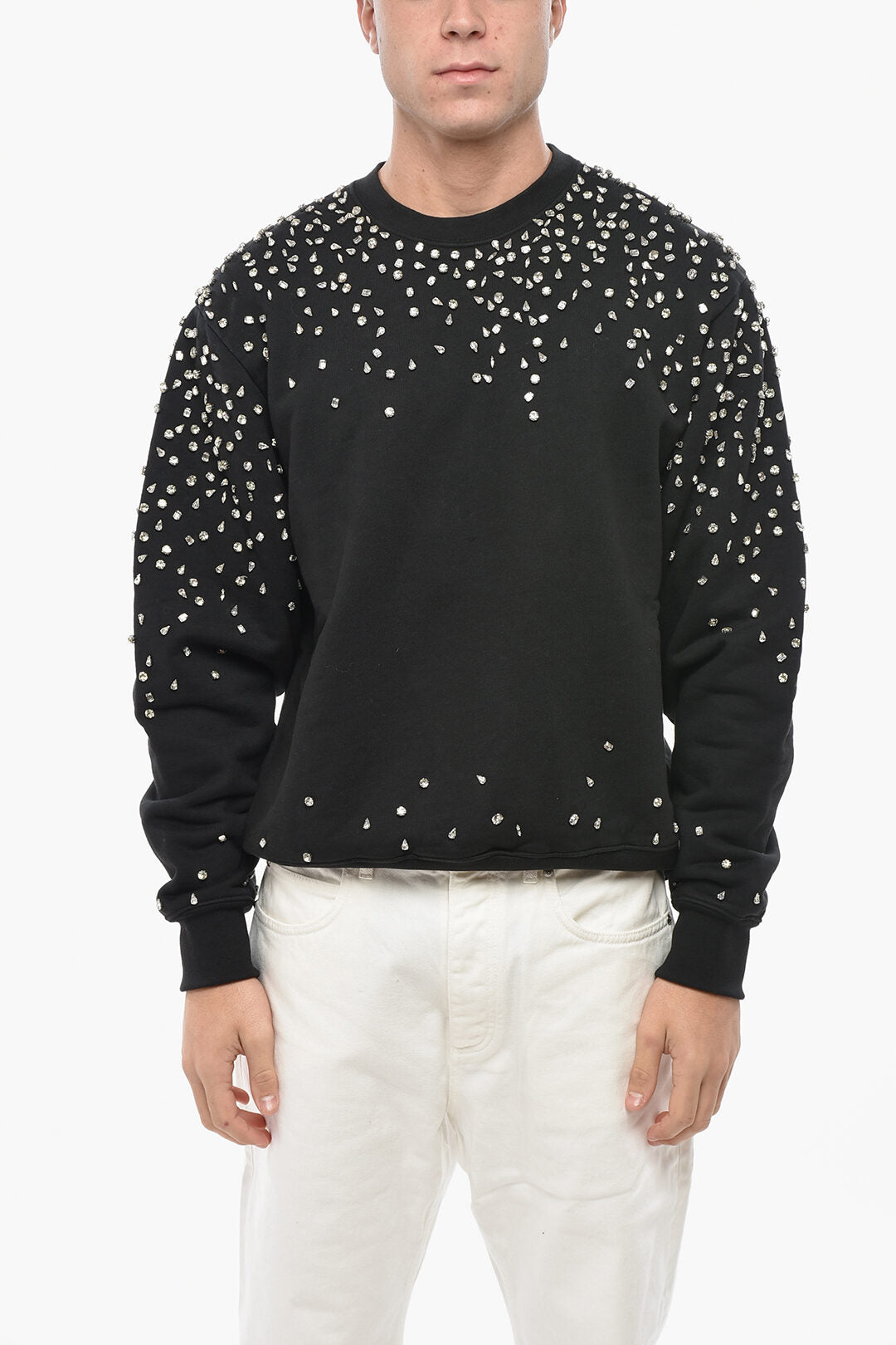 1989 Studio 3500~Brushed Cotton Crewneck Sweatshirt with Applied Crystals