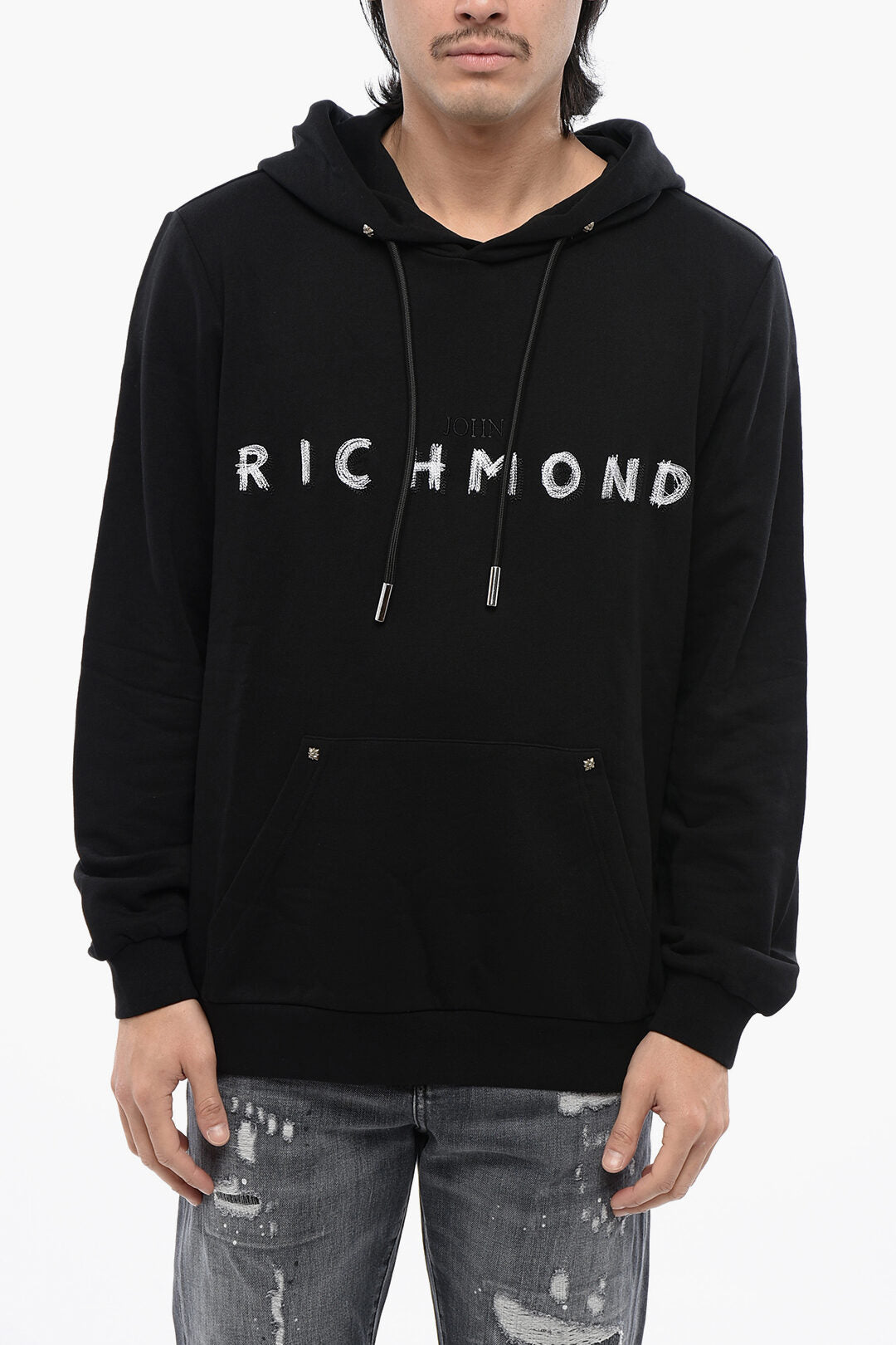 John Richmond 3500~Brushed Cotton Hooded Sweatshirt BETTO With Embroidered Logo