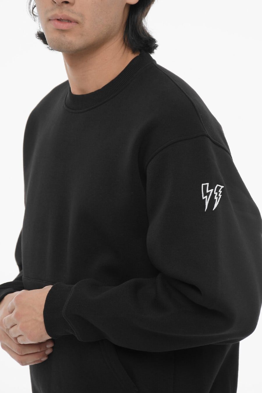 Neil Barrett 3500~Brushed Cotton-Blend Crewneck Easy Fit Sweatshirt, view 3