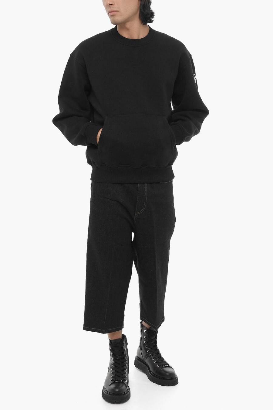 Neil Barrett 3500~Brushed Cotton-Blend Crewneck Easy Fit Sweatshirt, view 4