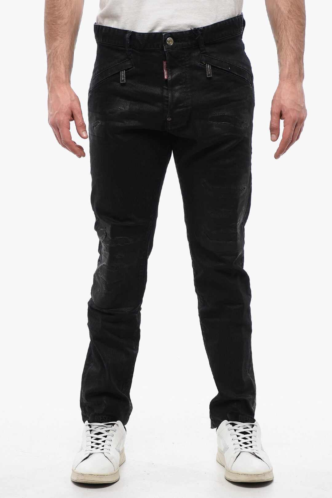 Dsquared2 3500~Coated Jeans with 17 cm Zip Pockets