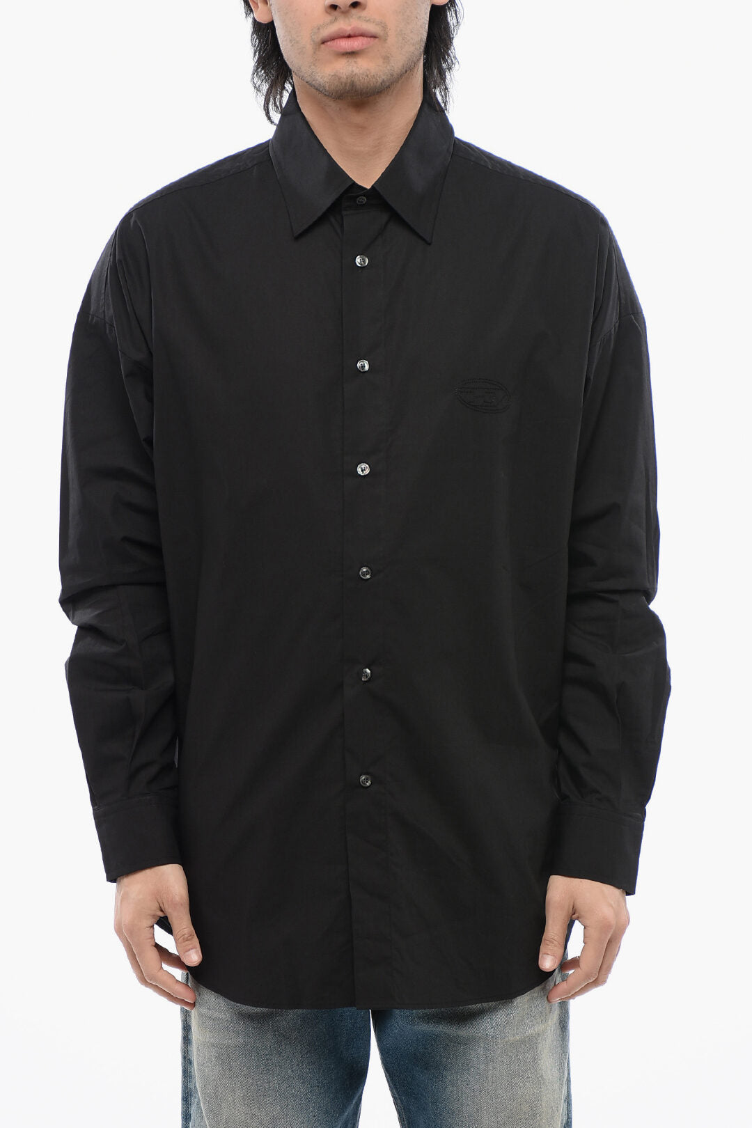 Diesel 3500~Cotton Poplin Shirt S-DOUBLY-PLAIN with Tone-on-Tone Embroidery