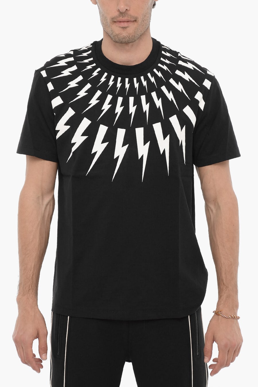 Neil Barrett 3500~Crew Neck T-Shirt FAIRISLE THUNDERBOLT Slim Fit