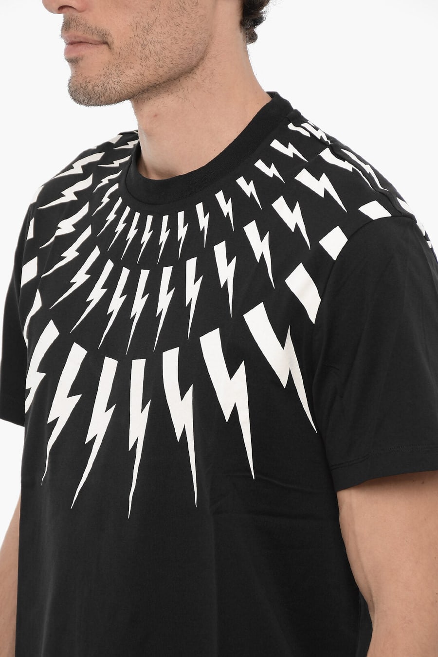 Neil Barrett 3500~Crew Neck T-Shirt FAIRISLE THUNDERBOLT Slim Fit, view 3