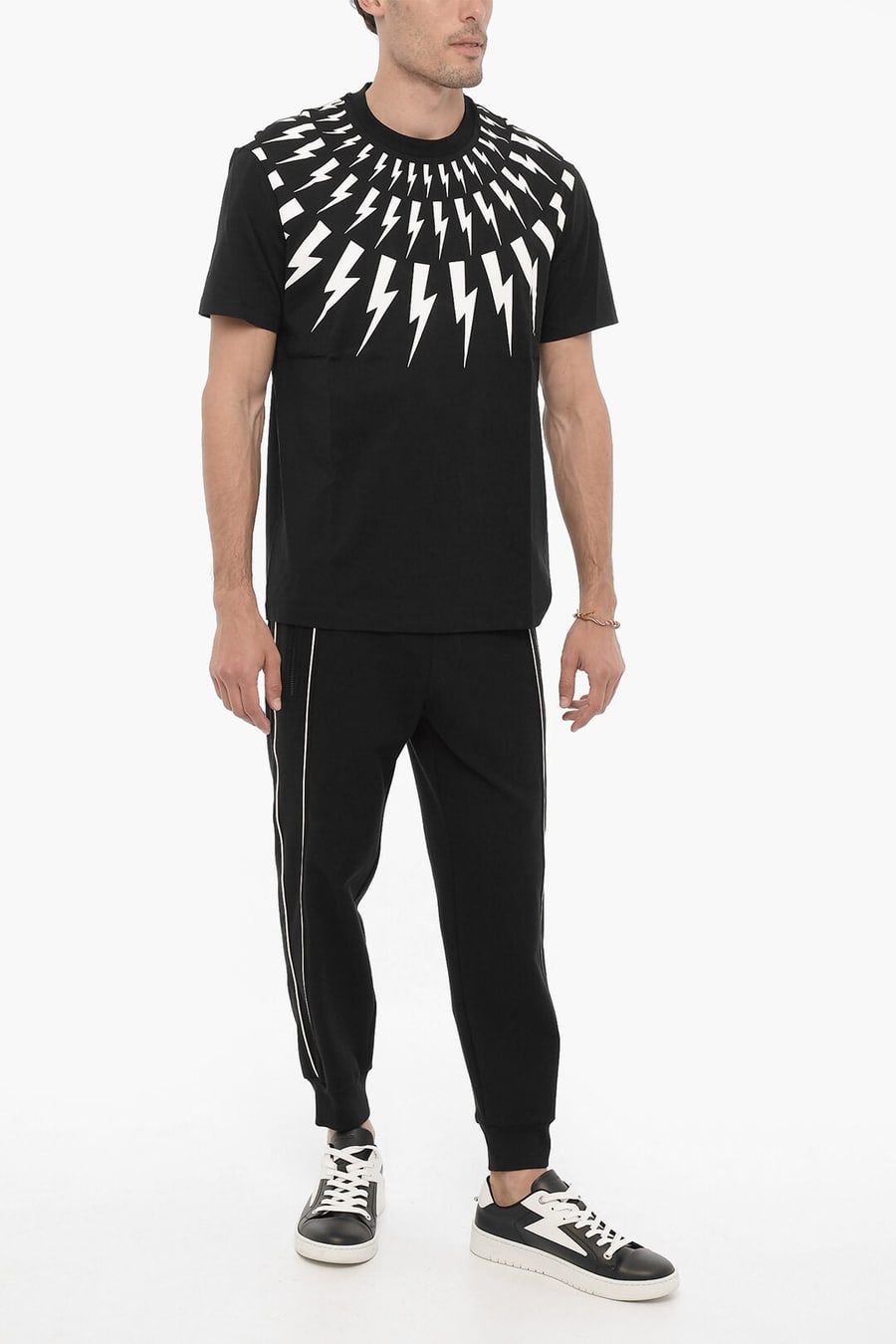 Neil Barrett 3500~Crew Neck T-Shirt FAIRISLE THUNDERBOLT Slim Fit, view 4