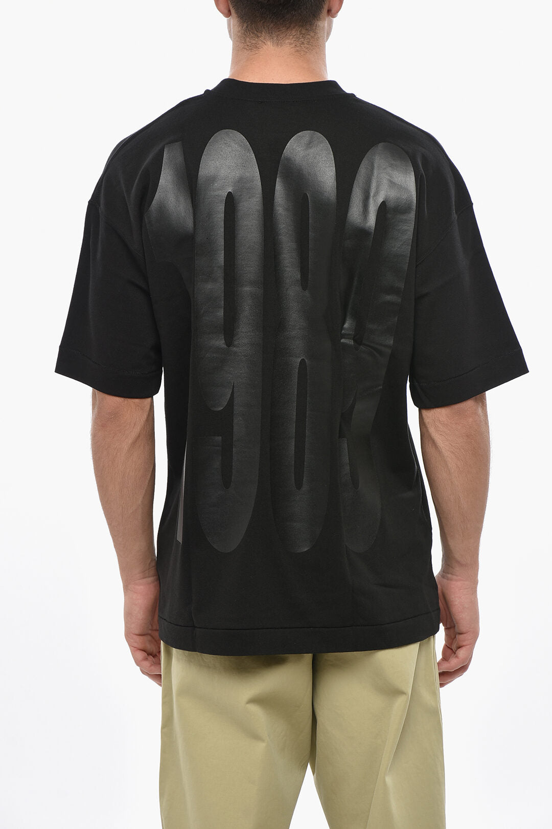 1989 Studio 3500~Crewneck T-Shirt in Solid Color with Maxi Print, view 2