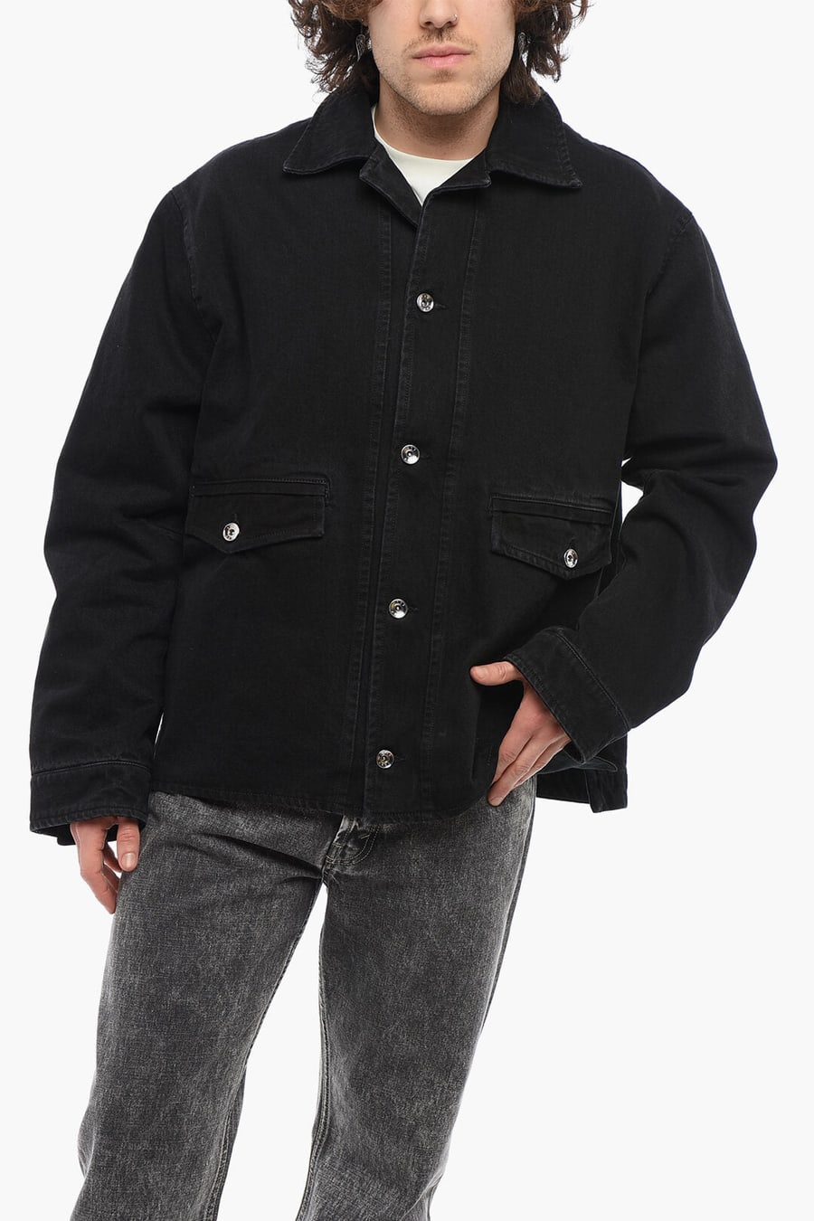 1989 Studio 3500~Denim Jacket in Solid Color with Double Pocket