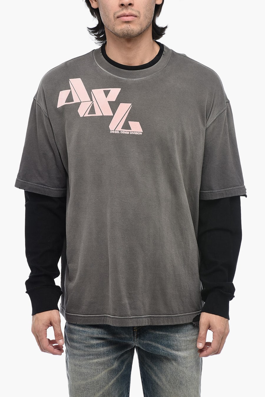 Diesel 3500~Double-Layer T-Shirt T-WASY with Distressed Effect