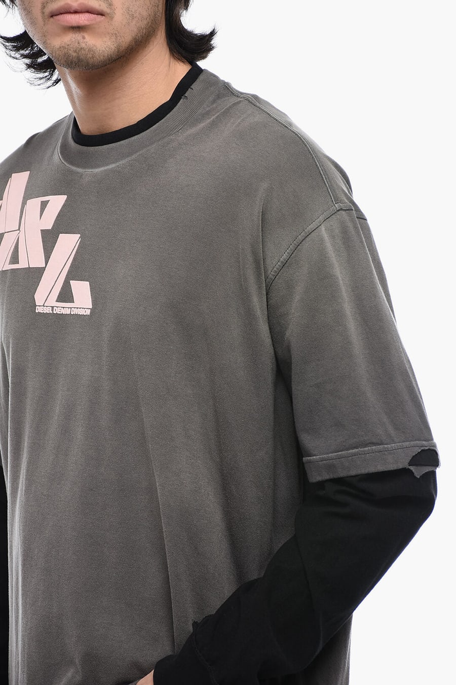 Diesel 3500~Double-Layer T-Shirt T-WASY with Distressed Effect, view 3