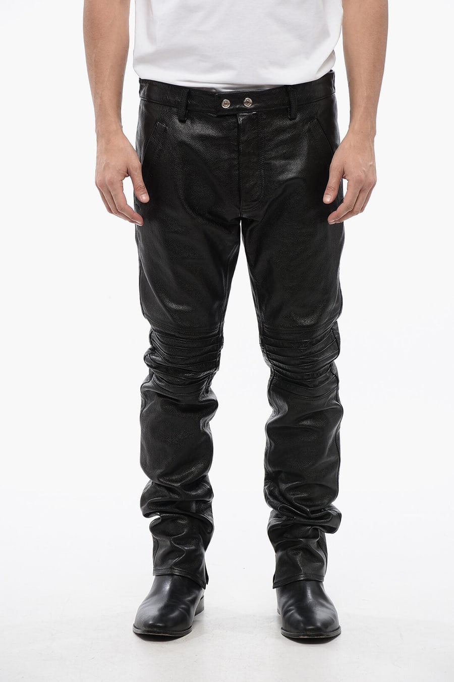 Dsquared2 3500~Hammered Leather Pants with Biker Details