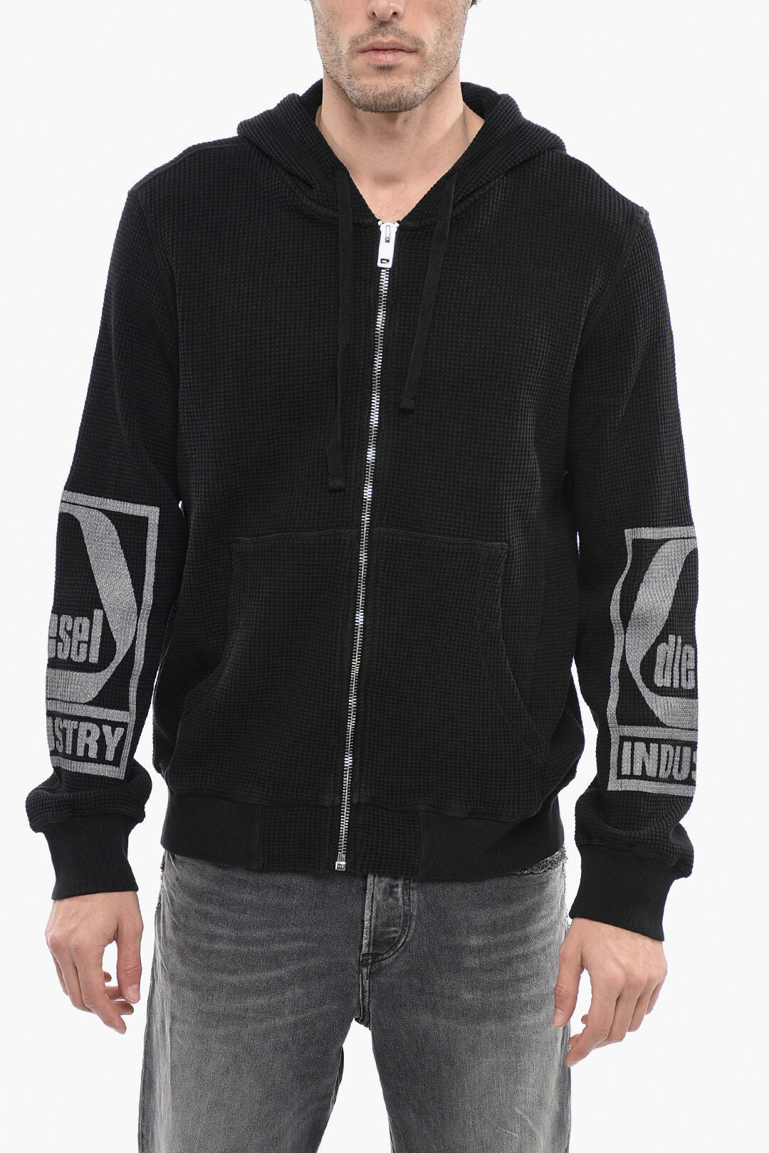 Diesel 3500~Hoodie Sweatshirt S-GINAFFLE Honeycomb Texture with Zip Closure