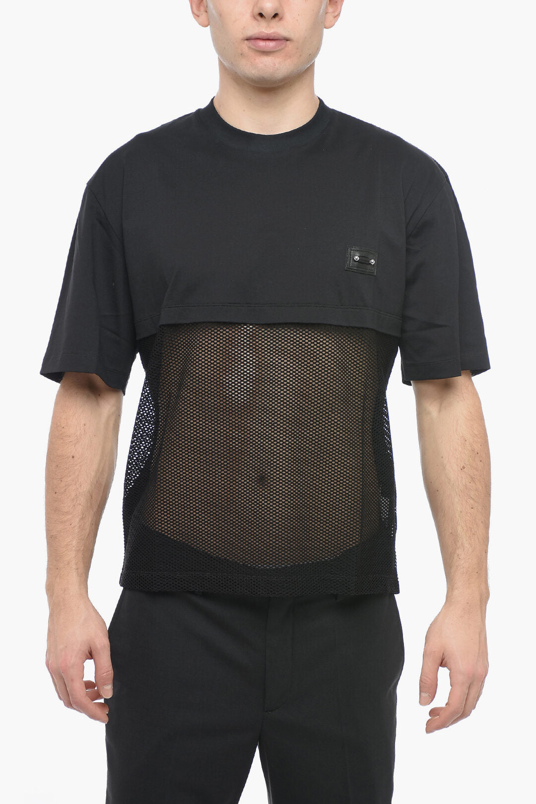 Neil Barrett 3500~Mesh Crewneck T-Shirt Slim Fit with Piercing Detail